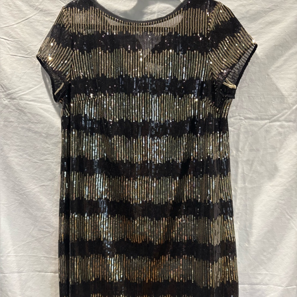 Ali Ro Black and Gold Sequin Mini Dress